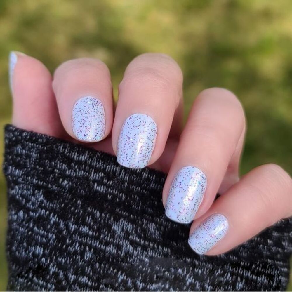 Color Street | I Want Scandi, a pale blue with lavender glitter finish